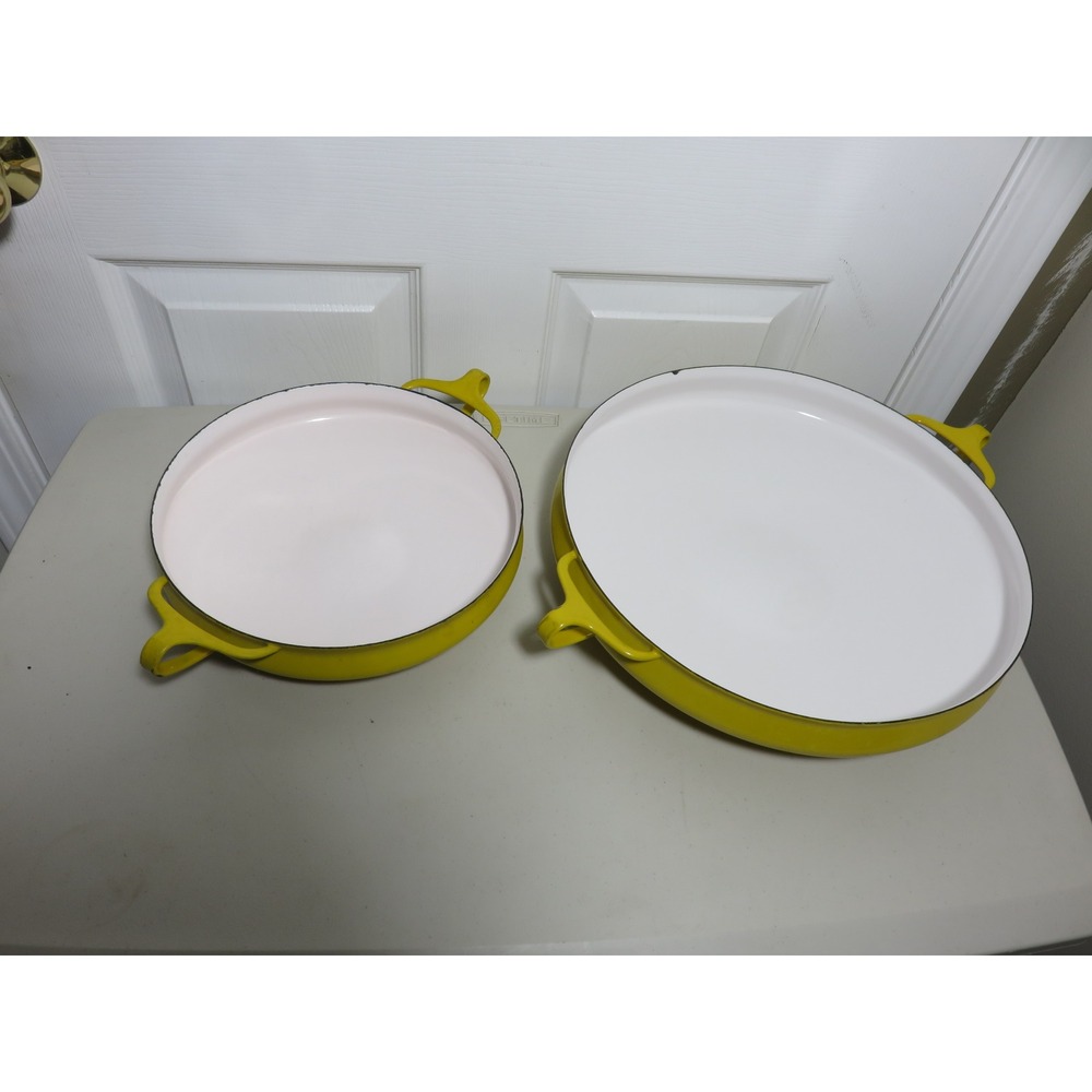 Dansk Kobenstyle Yellow Enamel Paella Pan Set 2pc Quistg 10"and  13" IHQ France